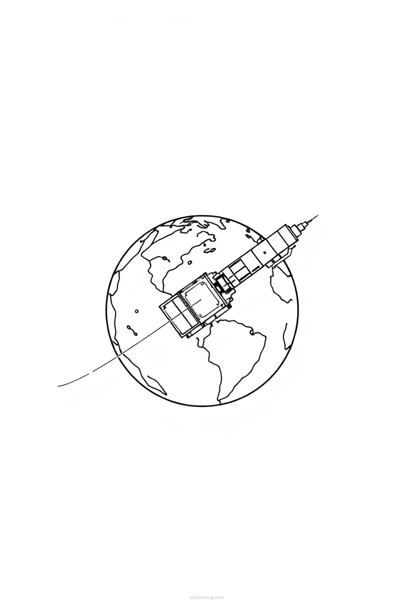 Satellite Orbiting Earth coloring page for kids
