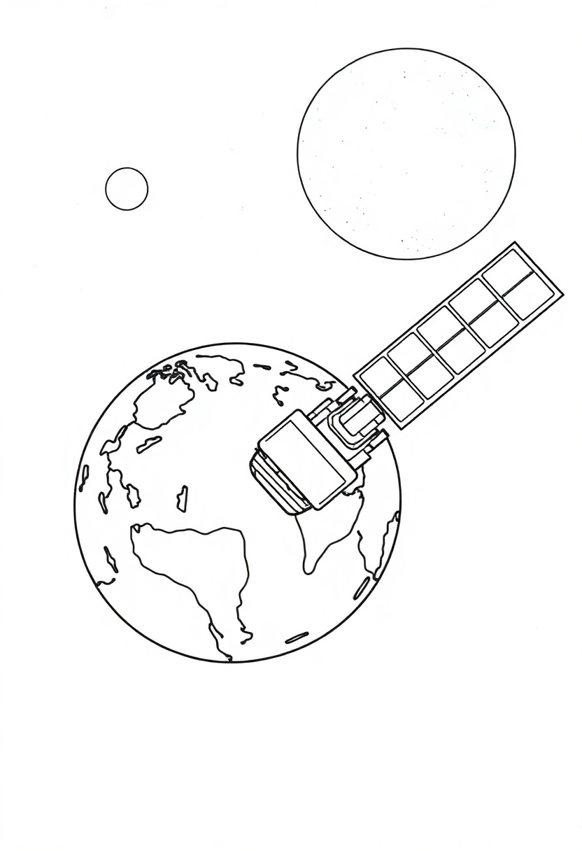 Satellite Orbiting Earth coloring page, free printable