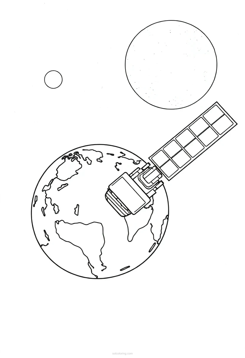 Satellite Orbiting Earth coloring page for kids