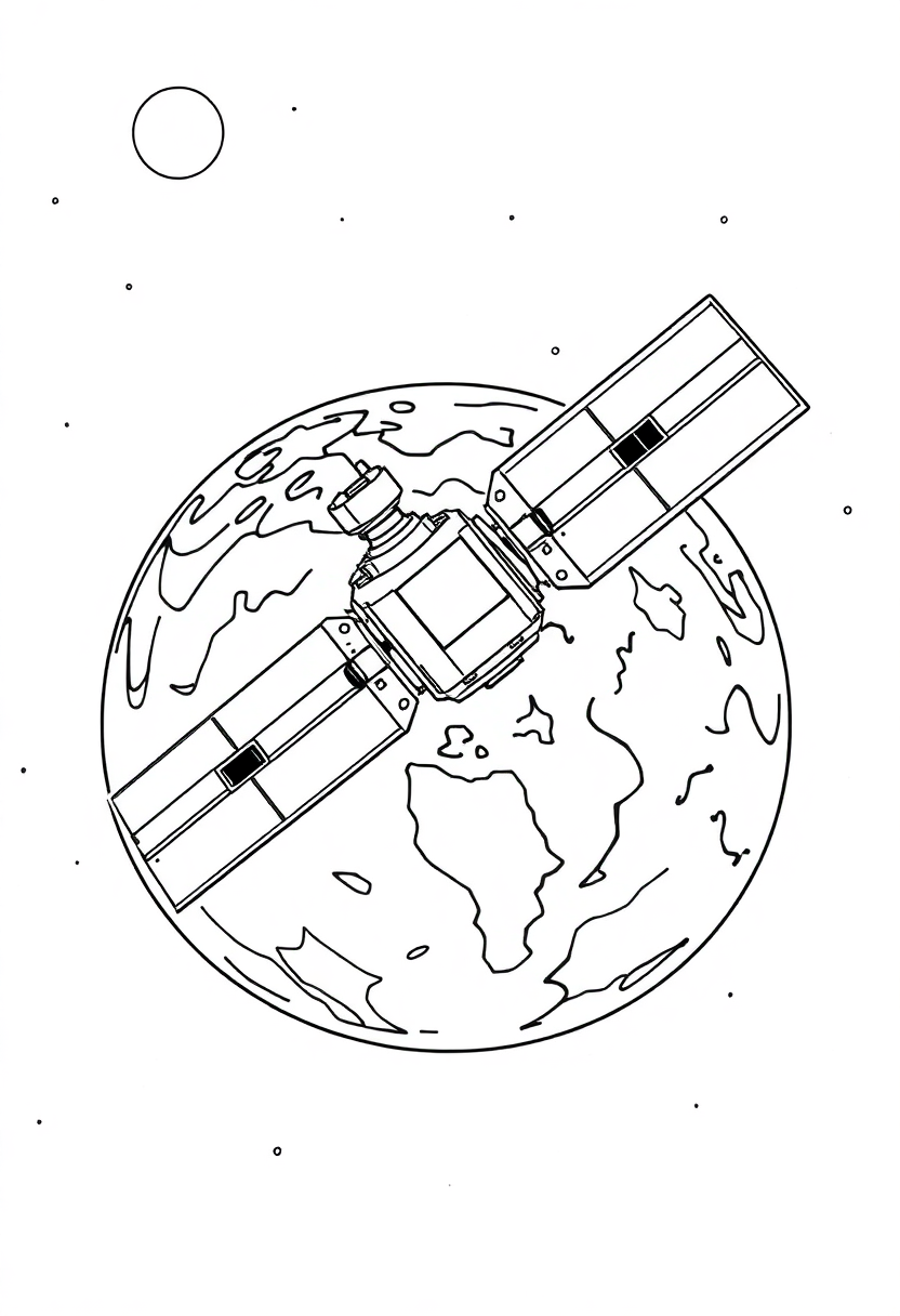 Satellite Orbiting Earth coloring page, free printable