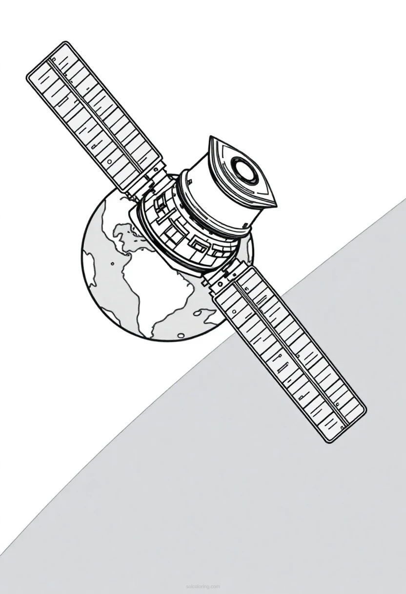 Satellite Orbiting Earth coloring page for kids