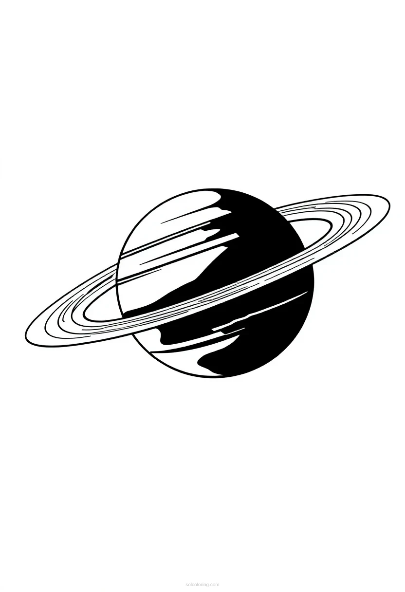 Saturn with Rings coloring page for kids
