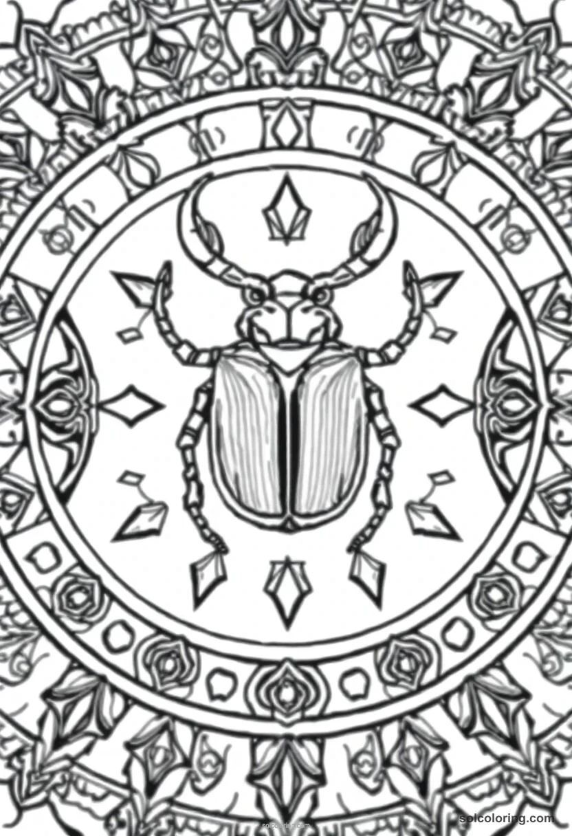 Mandala Scarab Beetle Amulet mandala coloring page for kids