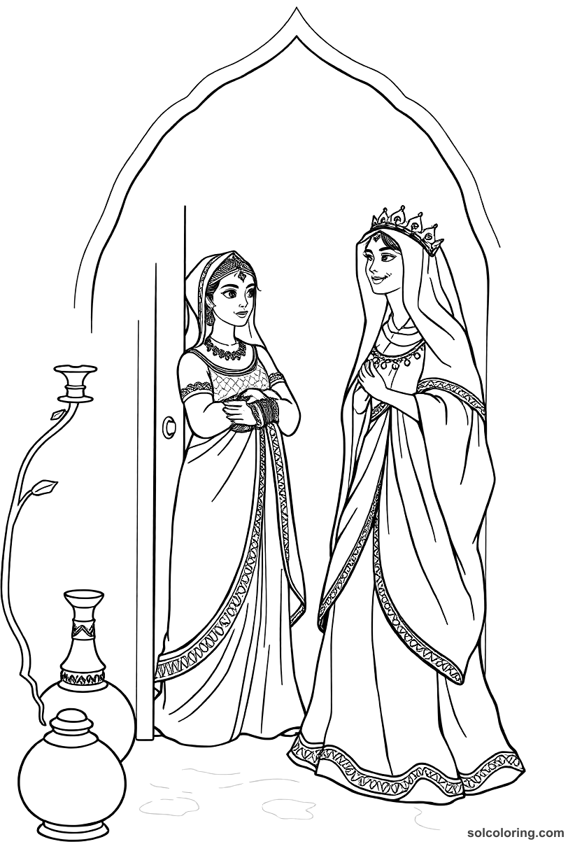Scheherazade S Sister Dunyazade Listening At The Door coloring pages