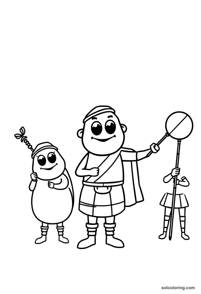 Cute Cartoon Scottish Highland Games Competition coloring page, free printable cute cartoon style
