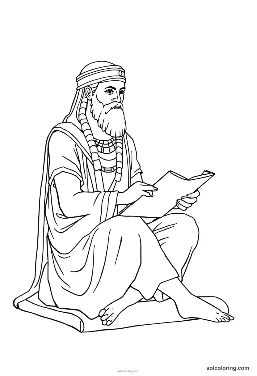 Scribe Seated Cross-Legged with Papyrus detailed coloring page for kids