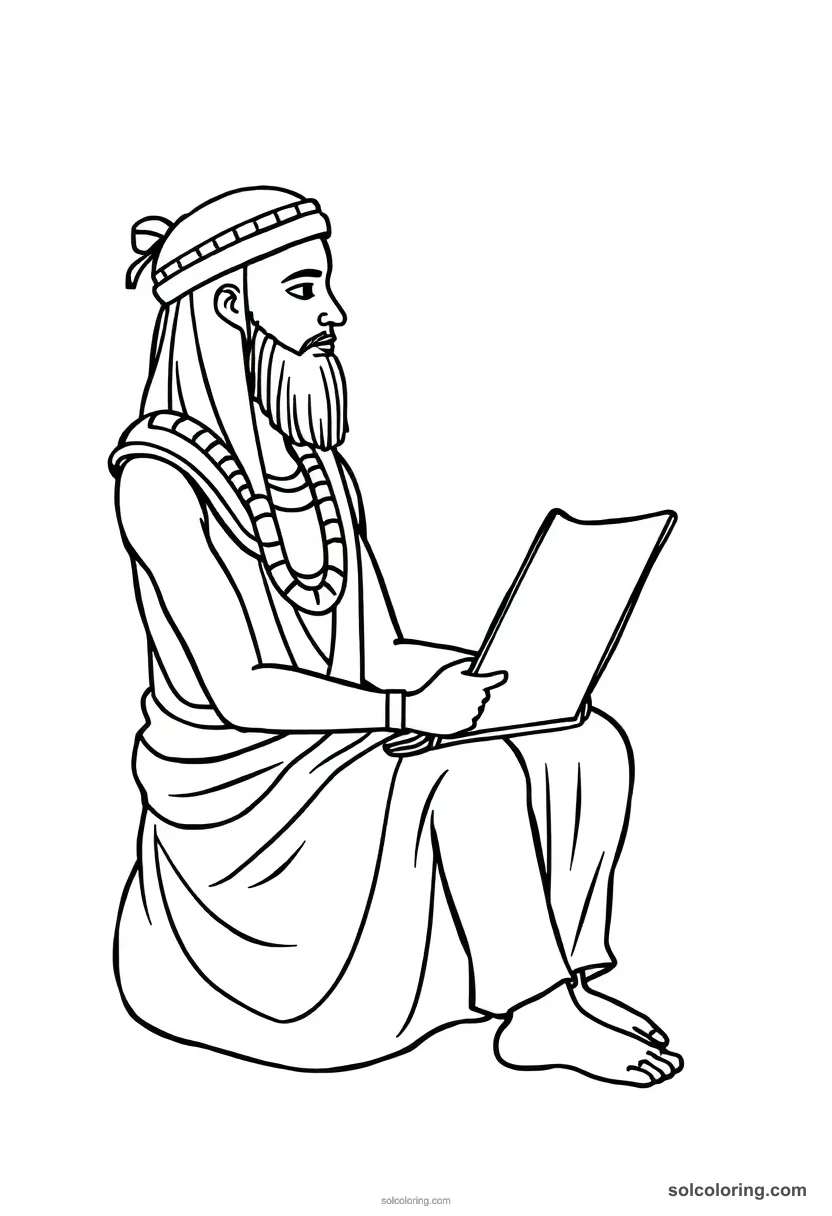 Simple Scribe Seated Cross-Legged with Papyrus simple coloring page for kids