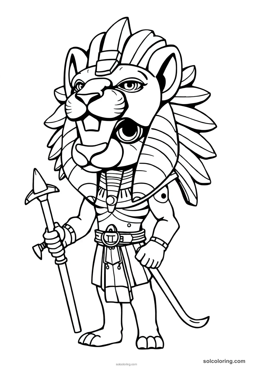 Chibi Sekhmet the Lion-Headed Warrior chibi coloring page for kids