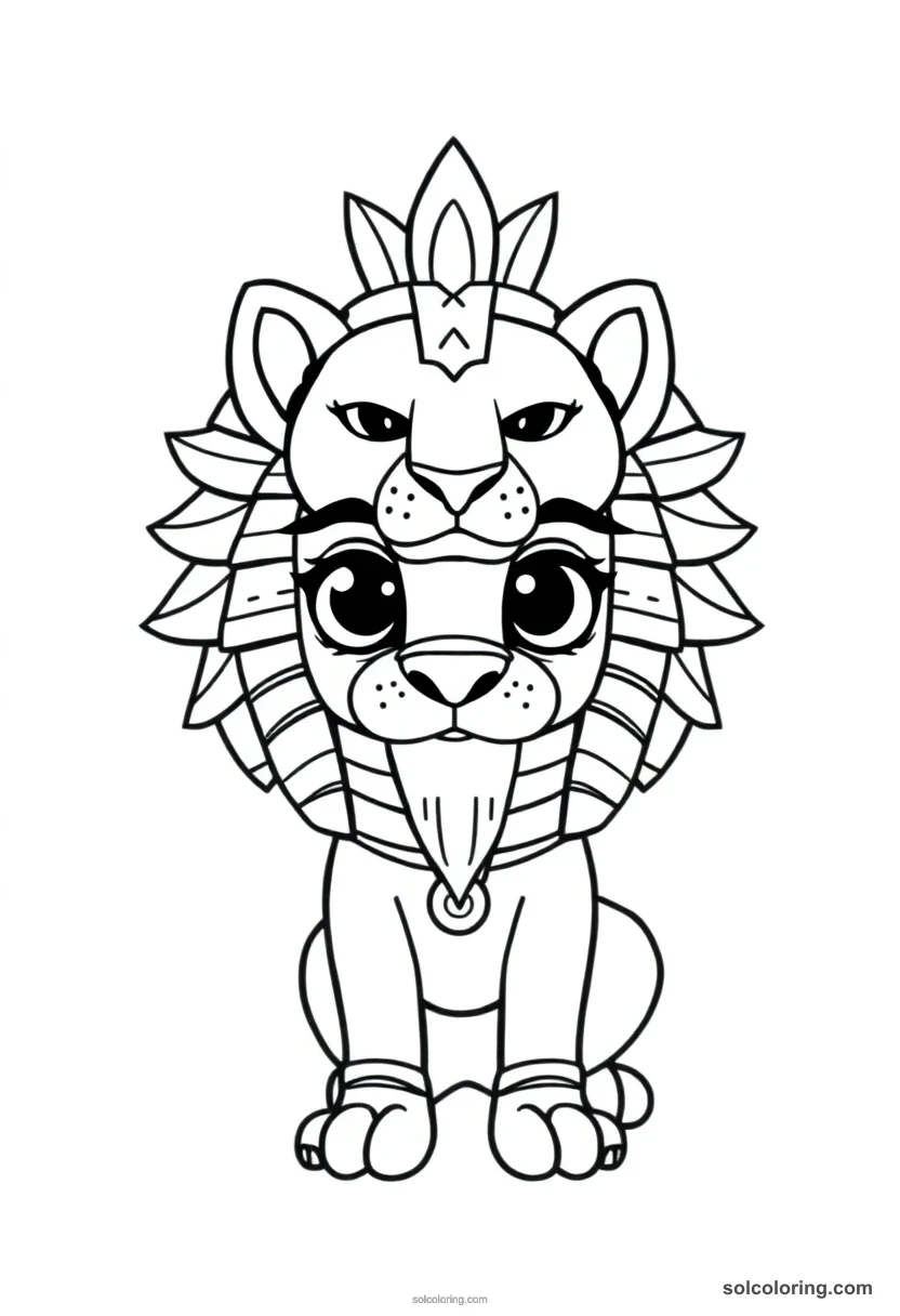Sekhmet the Lion Headed Warrior cute cartoon coloring page for kids