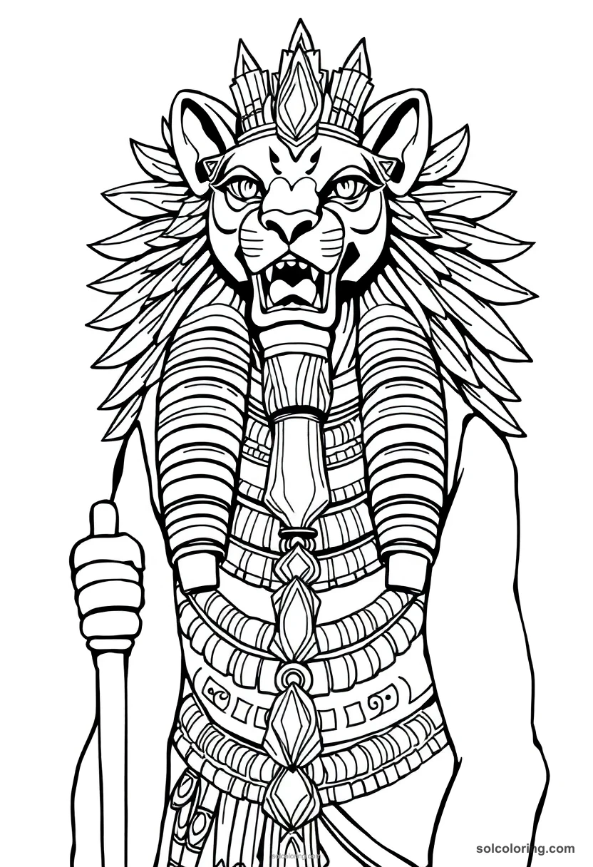 Sekhmet the Lion-Headed Warrior detailed coloring page for kids