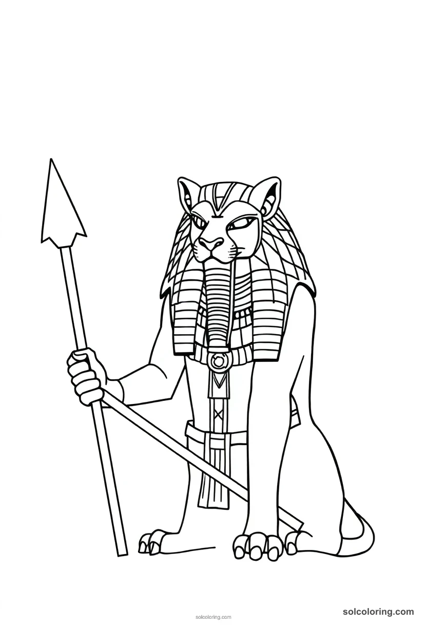 Sekhmet the Lion Headed Warrior simple coloring page for kids