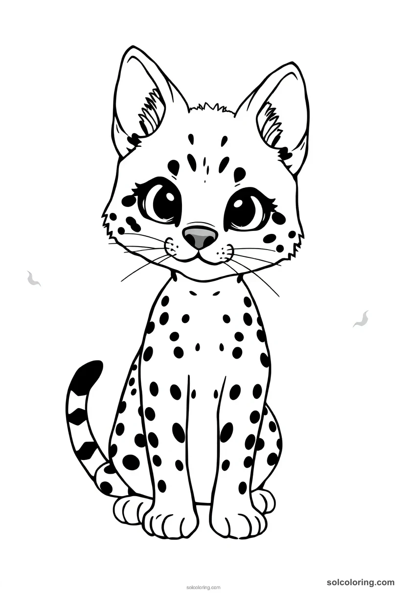 Chibi Serval chibi coloring page for kids