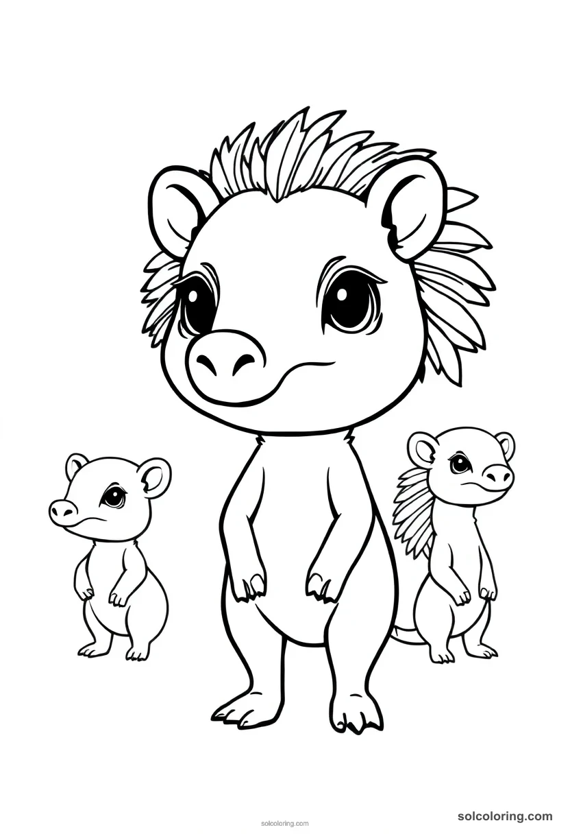 Chibi Set with Aardvark-Like Head chibi coloring page for kids