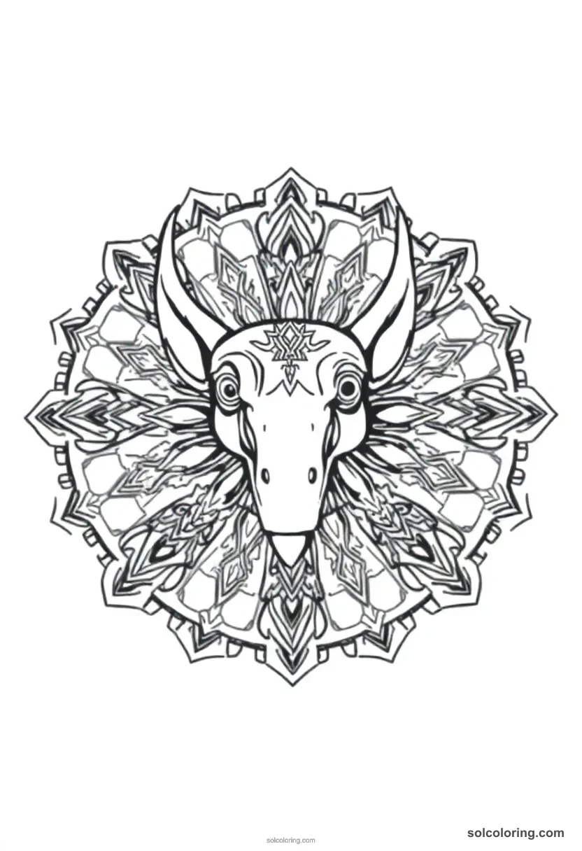Mandala Set with Aardvark-Like Head mandala coloring page for kids