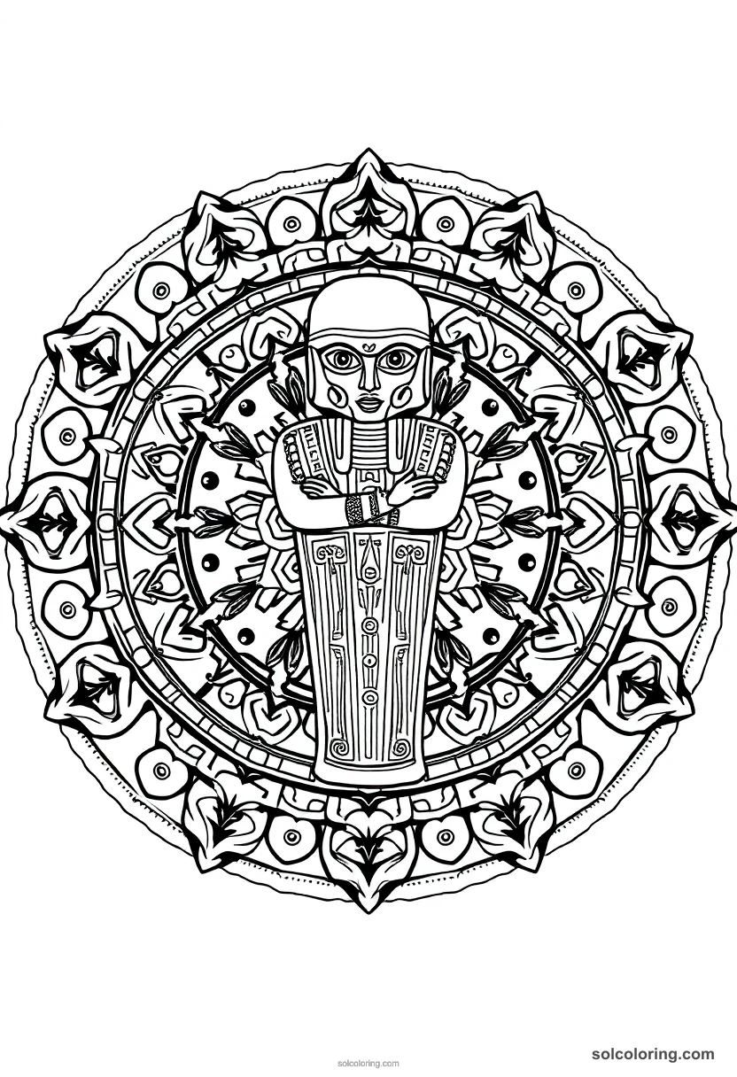 Shabti Funerary Figurine mandala coloring page for kids