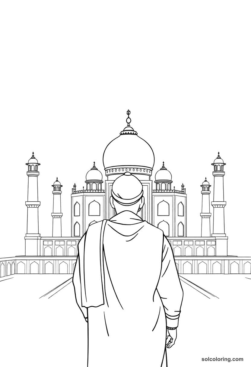 Simple Shah Jahan Overseeing the Taj Mahal coloring page, free printable simple style