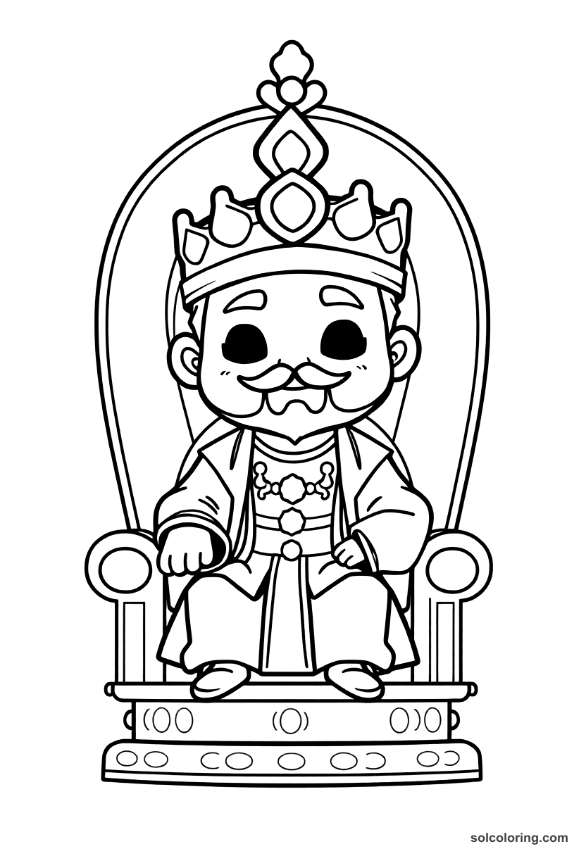 Chibi Shahryar on his royal throne coloring page, free printable chibi style