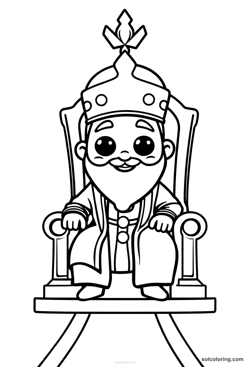 Cute Cartoon Shahryar on his royal throne cute cartoon coloring page for kids