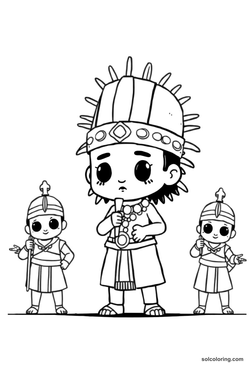 Chibi Shaka Zulu Addressing His Warriors coloring page, free printable chibi style