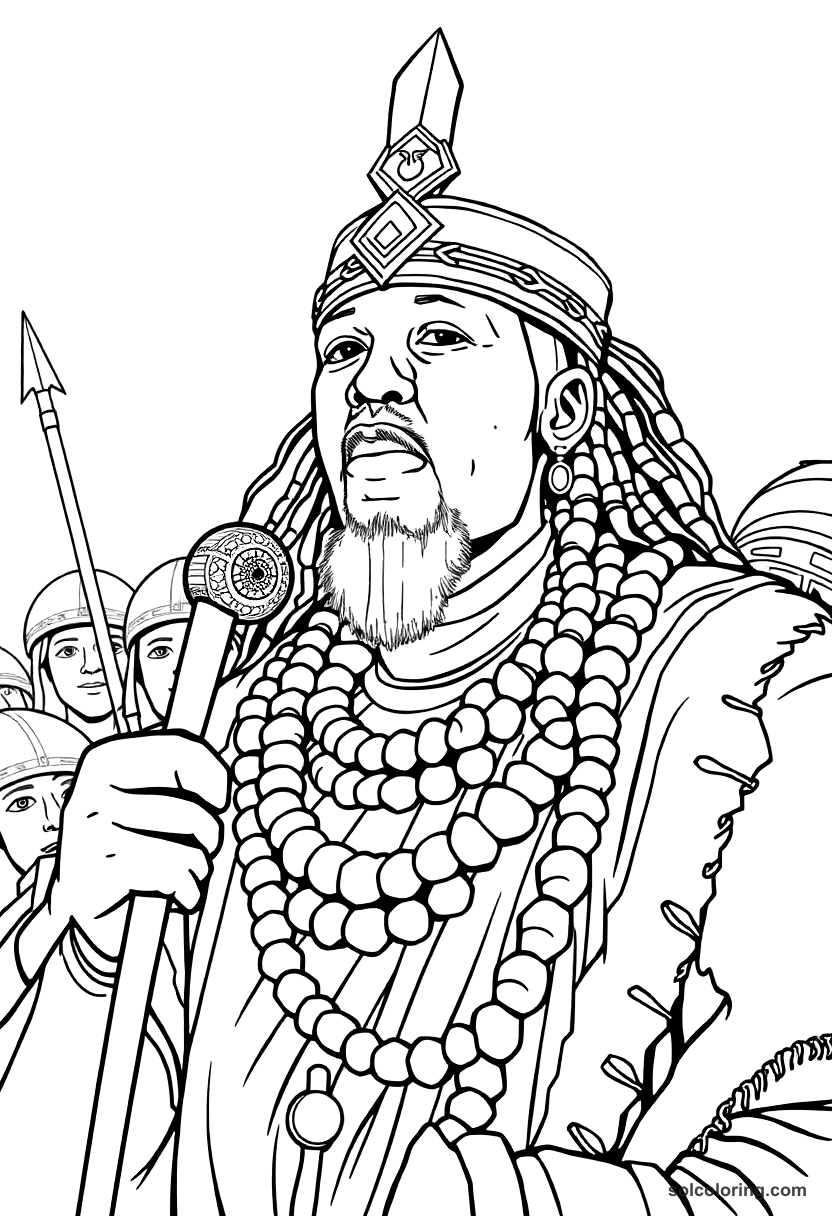 Shaka Zulu Addressing His Warriors coloring page, free printable detailed style