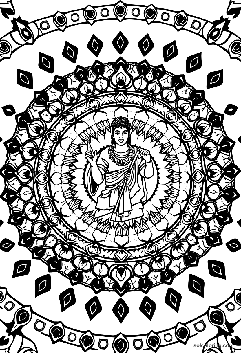Mandala Shaka Zulu Addressing His Warriors coloring page, free printable mandala style