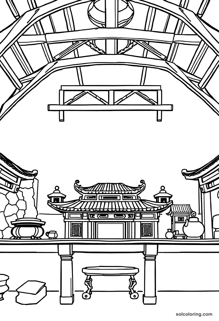 Simple Shang Dynasty Bronze Casting Foundry coloring page, free printable simple style