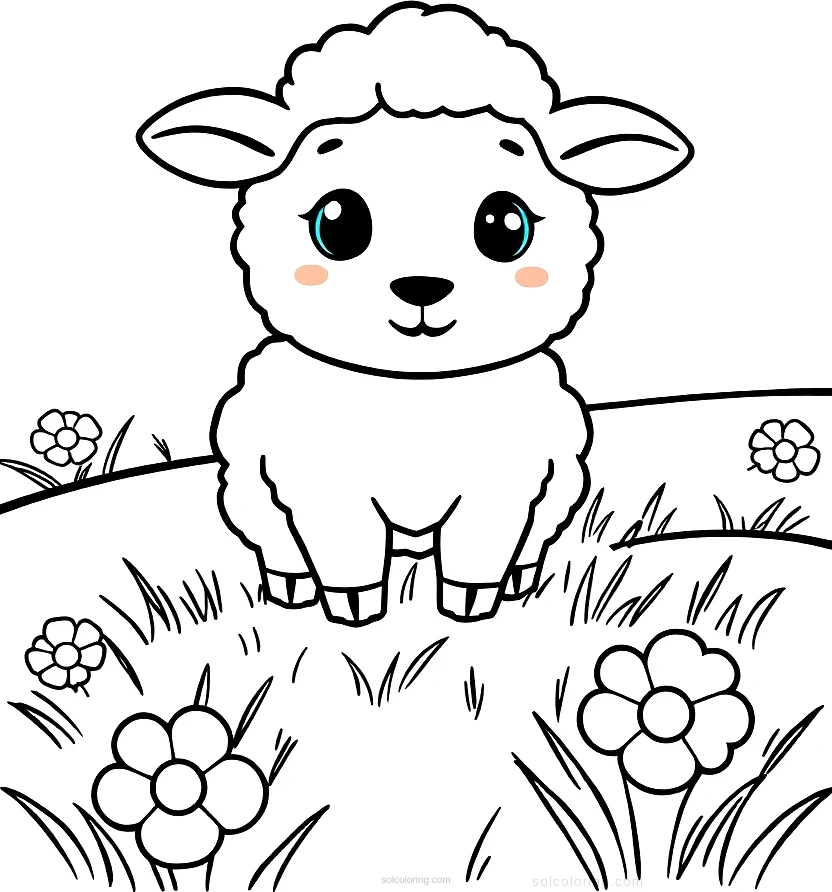 Sheep in Field coloring page for kids