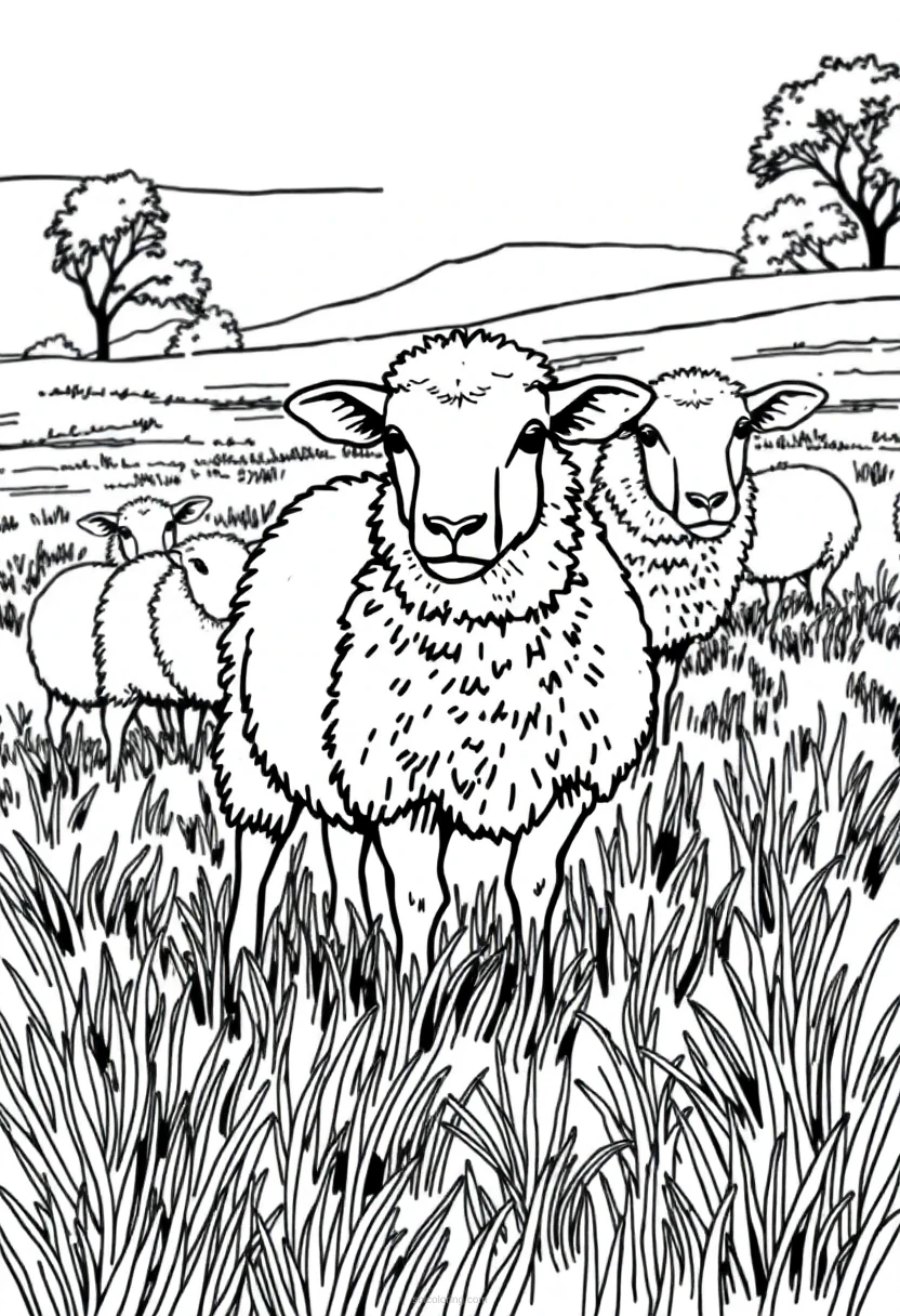 Sheep in Field coloring page for kids