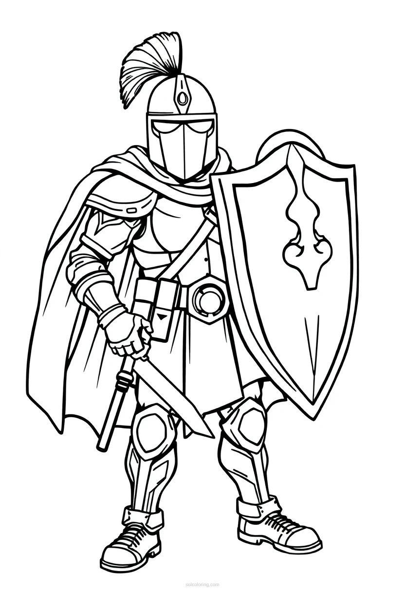 Shield-Carrying Defender coloring page for kids