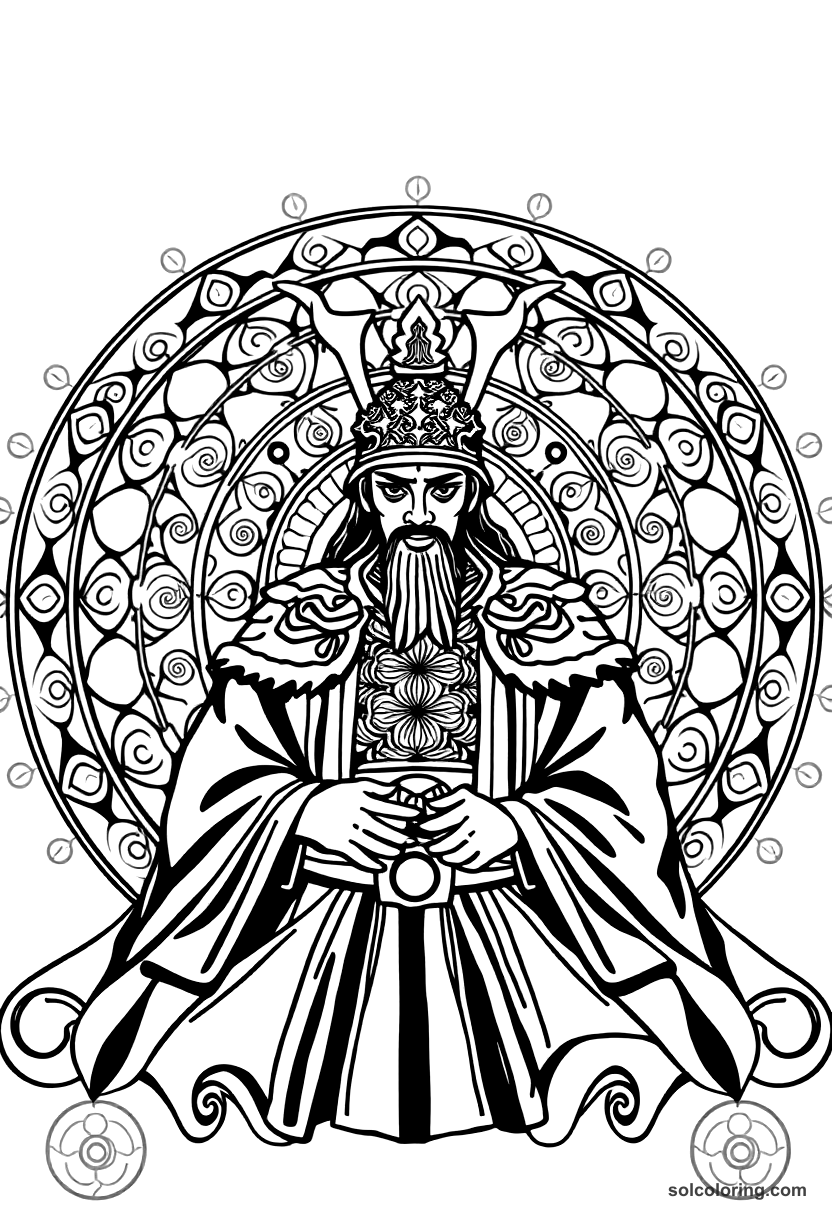 Mandala Shogun Minamoto no Yoritomo coloring page, free printable mandala style