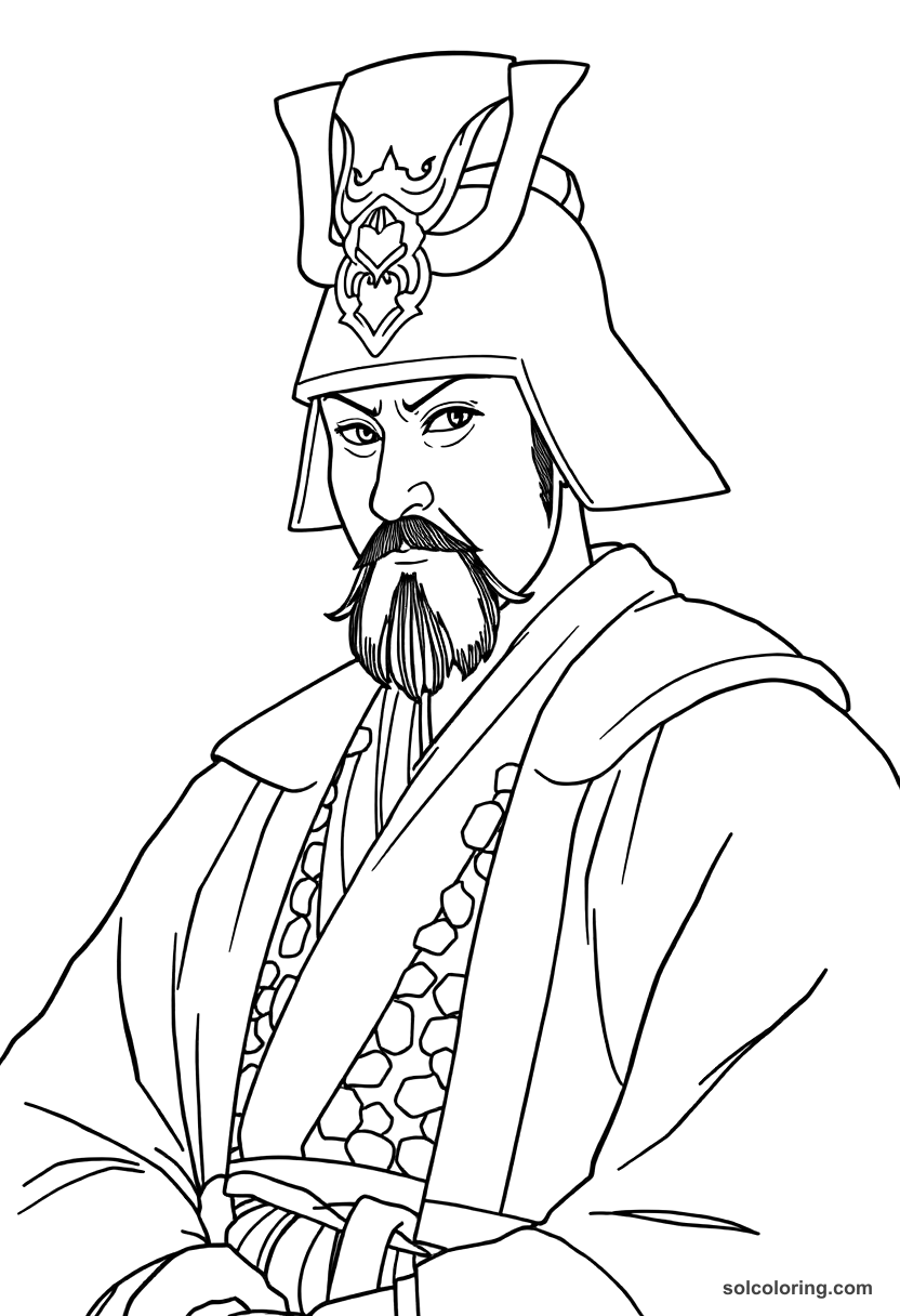 Shogun Minamoto no Yoritomo coloring page, free printable realistic style