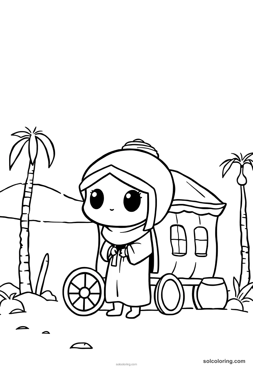 Chibi Silk Road Caravan at an Oasis chibi coloring page for kids