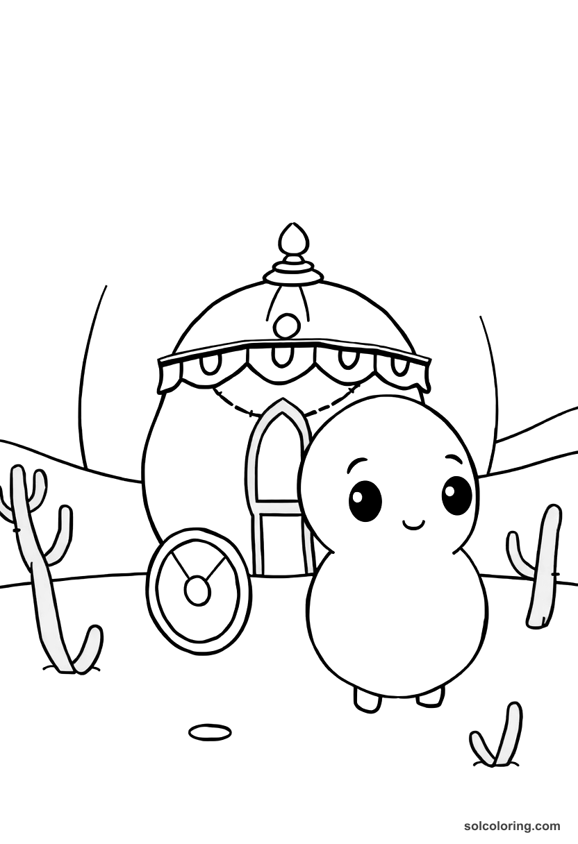Cute Cartoon Silk Road Caravan at an Oasis coloring page, free printable cute cartoon style