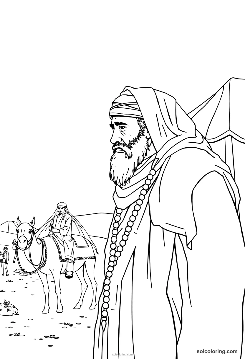 Silk Road Caravan at an Oasis detailed coloring page for kids