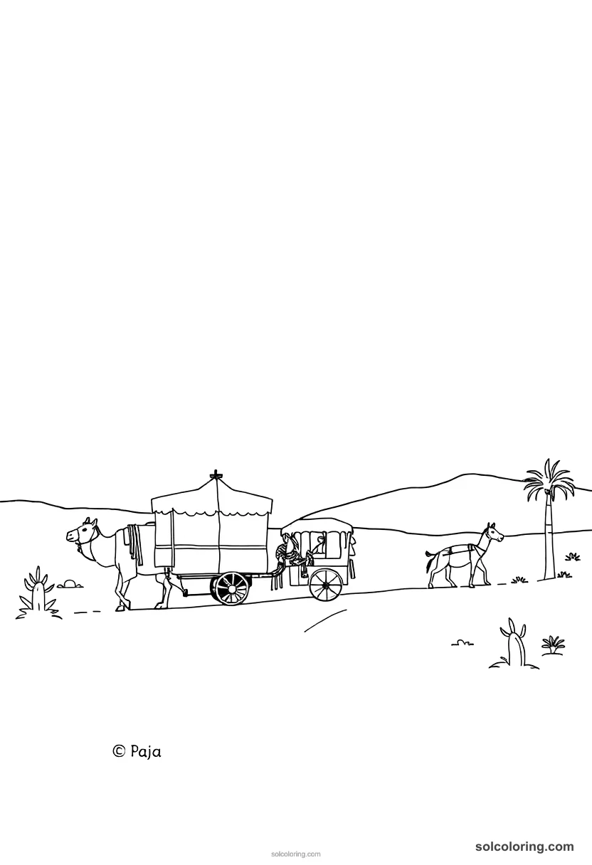 Simple Silk Road Caravan at an Oasis simple coloring page for kids