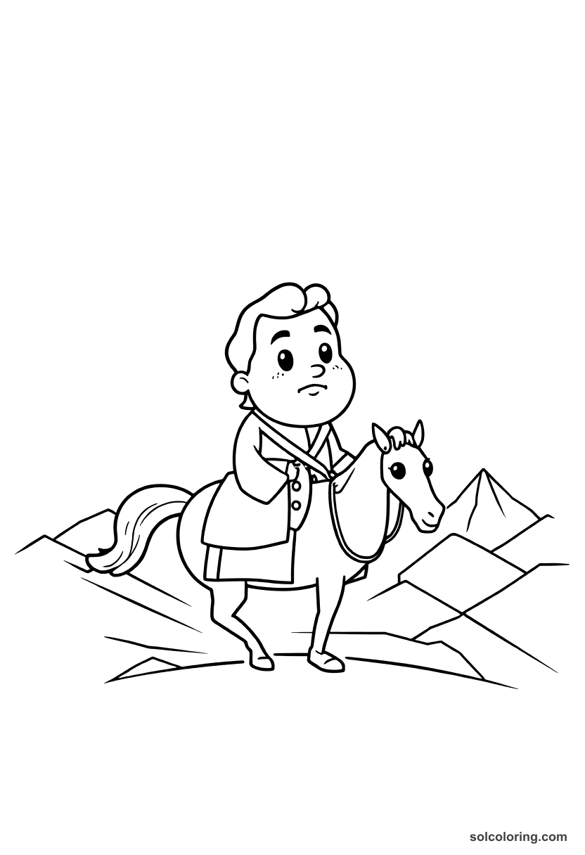 Cute Cartoon Simon Bolivar Crossing the Andes coloring page, free printable cute cartoon style