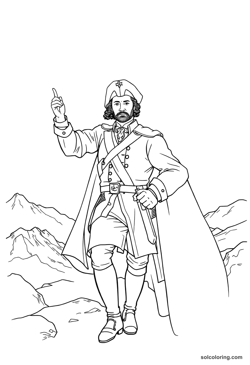 Simon Bolivar Crossing the Andes coloring page, free printable detailed style