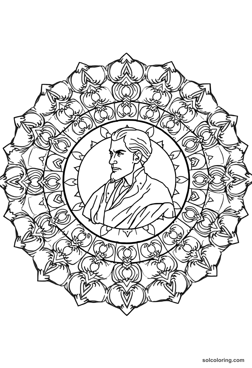 Mandala Simon Bolivar Crossing the Andes coloring page, free printable mandala style