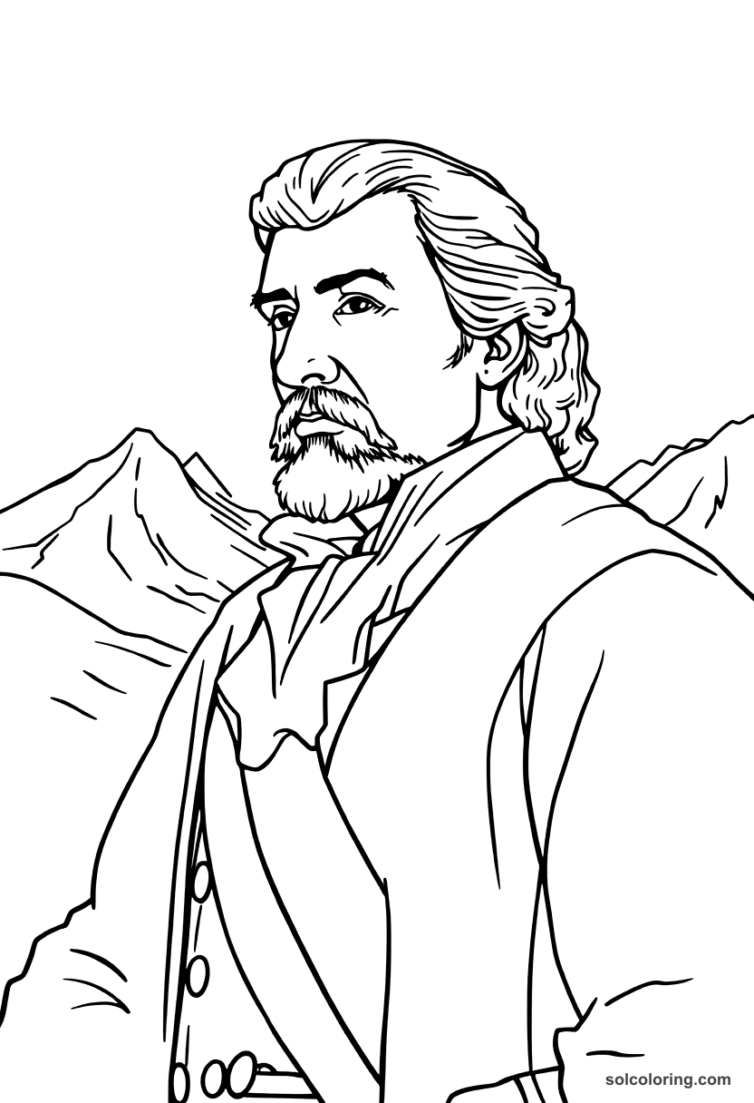 Simon Bolivar Crossing the Andes coloring page, free printable realistic style