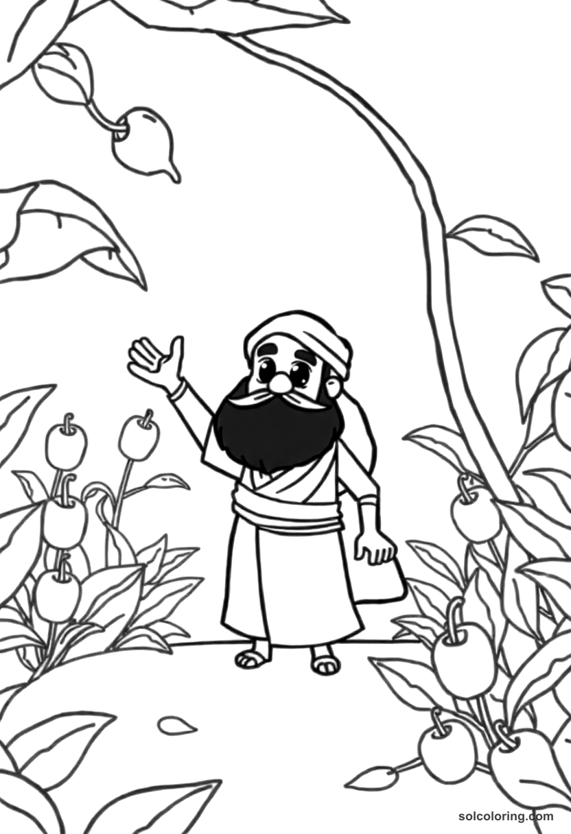 Cute Cartoon Sinbad arriving in the pepper forest coloring page, free printable cute cartoon style