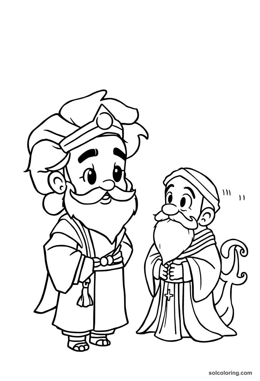 Chibi Sinbad meeting the Old Man of the Sea coloring page, free printable chibi style