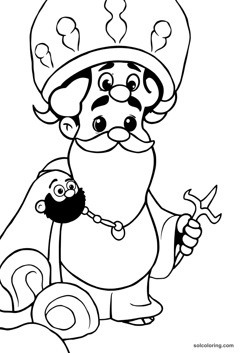 Cute Cartoon Sinbad meeting the Old Man of the Sea coloring page, free printable cute cartoon style