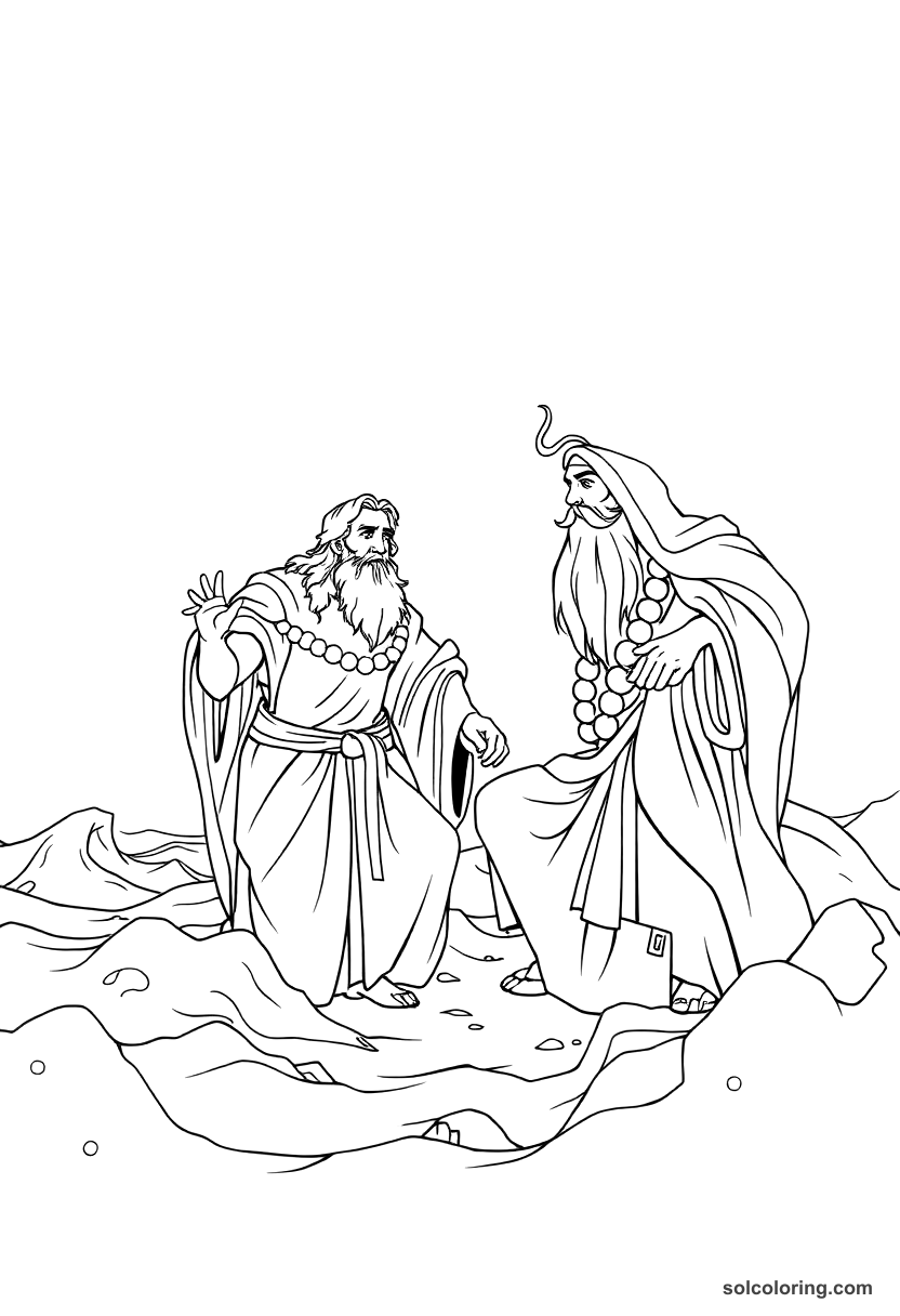 Sinbad meeting the Old Man of the Sea coloring page, free printable detailed style