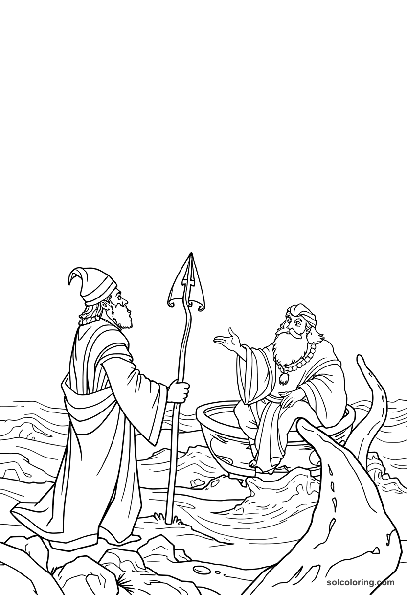 Sinbad Meeting The Old Man Of The Sea coloring pages