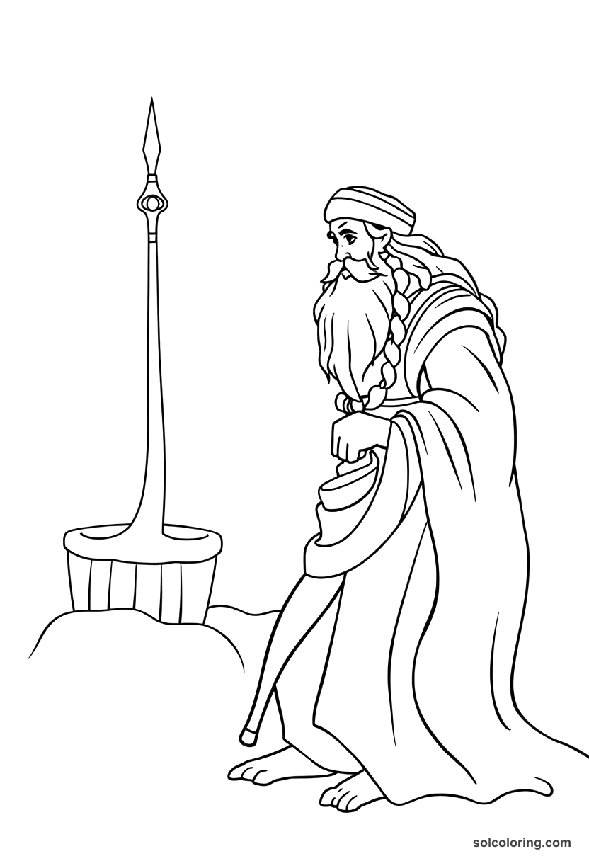 Simple Sinbad meeting the Old Man of the Sea coloring page, free printable simple style