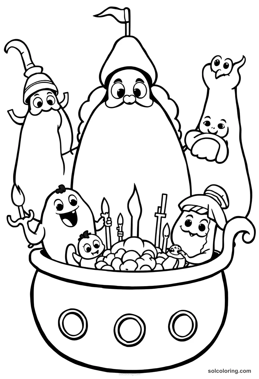 Sinbad S Crew Turned To Giants Feast cute cartoon coloring page for kids