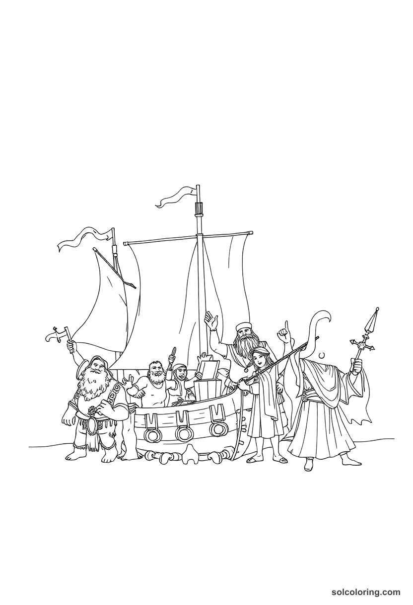 Sinbad's crew turned to giants' feast coloring page, free printable detailed style