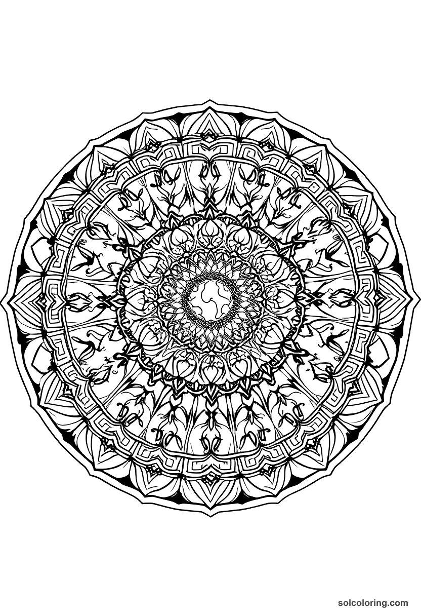 Mandala Sinbad's crew turned to giants' feast coloring page, free printable mandala style