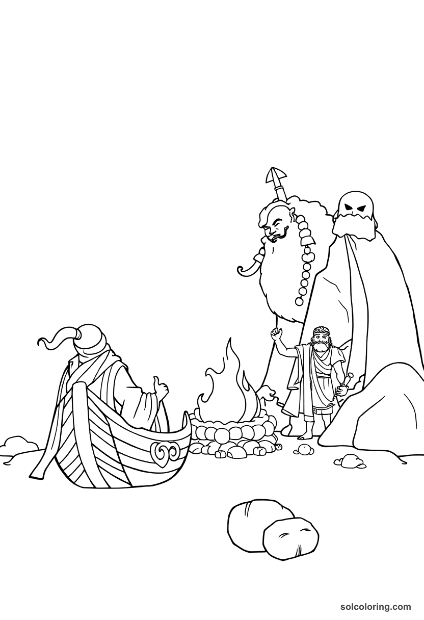 Simple Sinbad's crew turned to giants' feast coloring page, free printable simple style