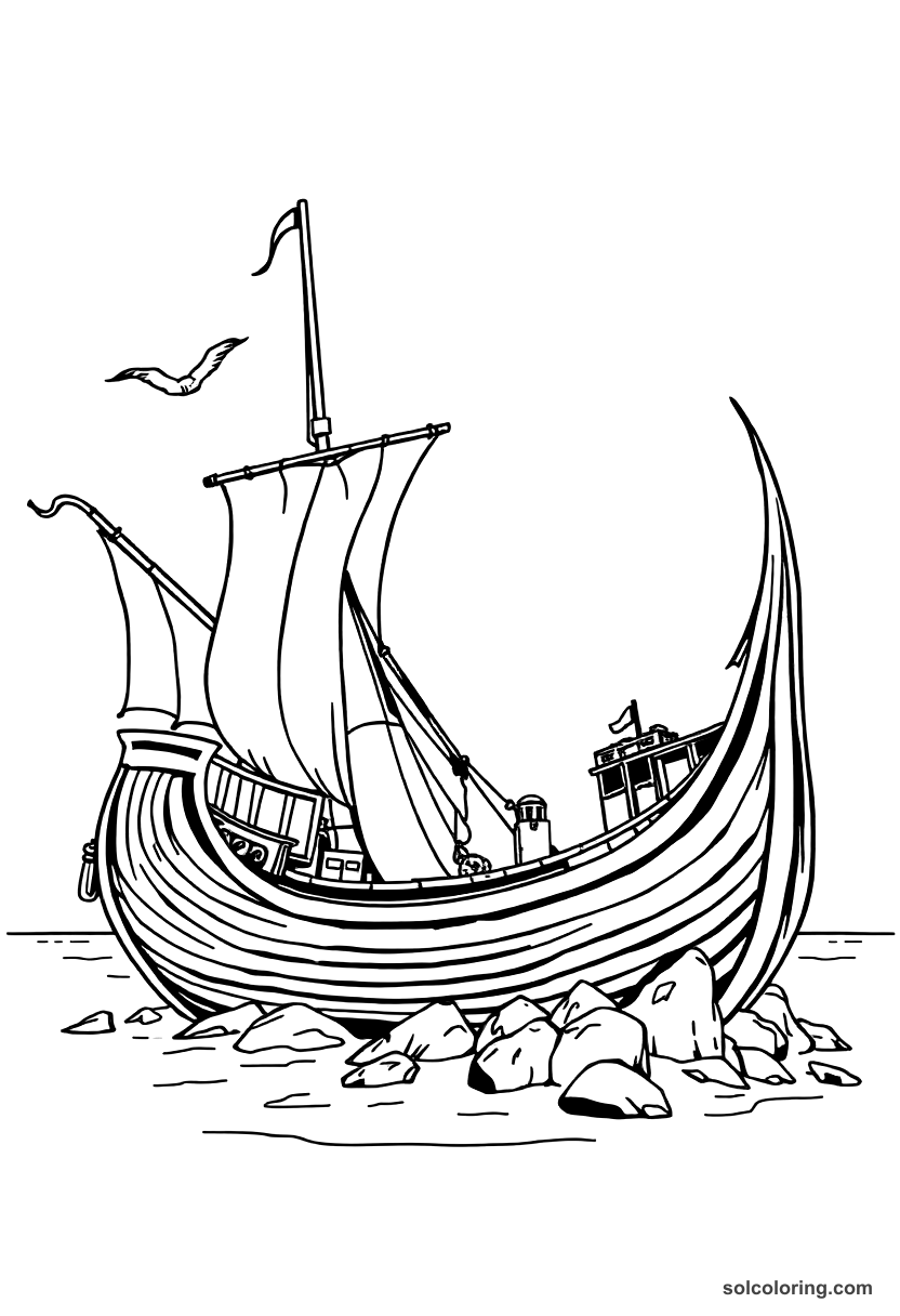 Sinbad S Ship Wrecked On A Rocky Island coloring pages
